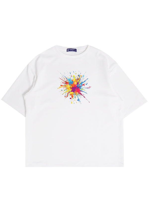 MTP82 kaos oversize art abstrak aesthetic bahan tebal scuba "colorful splat" putih