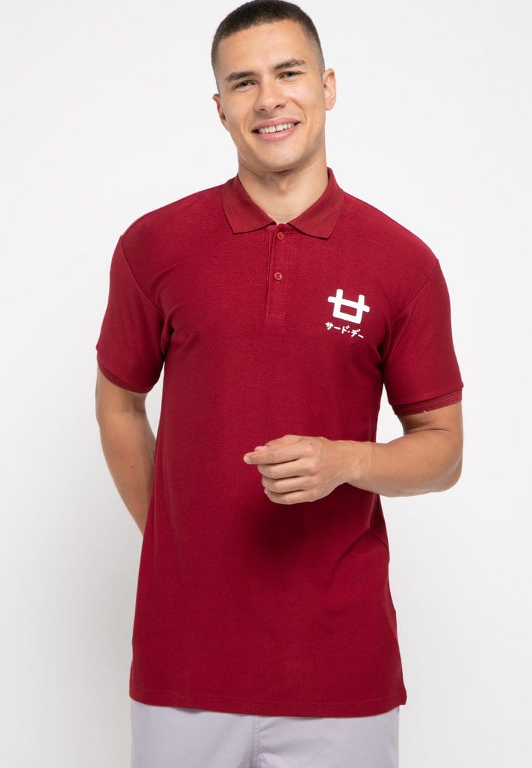 Third Day MTG99 polo casual pria logo dakir shirt maroon