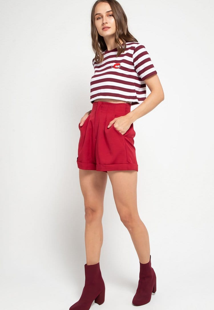 Td Friends LTD52 thirdday CL Crop Loose stripe maroon white ninja dakir kaos casual wanita
