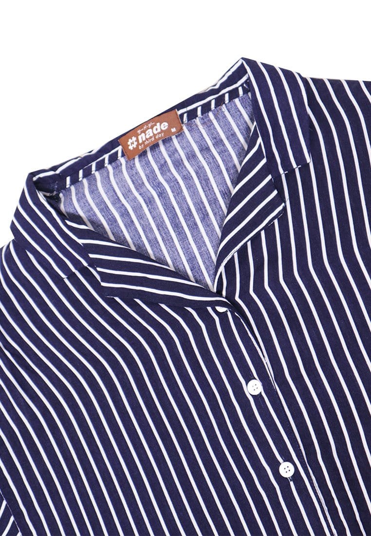 Nade Japan FT079 Kemeja pantai Wanita Kasual stripe navy