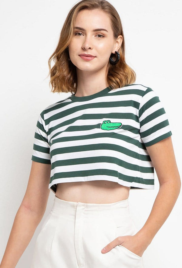 Td Friends LTD54 CL Crop Loose stripe green white draco dakir kaos casual wanita