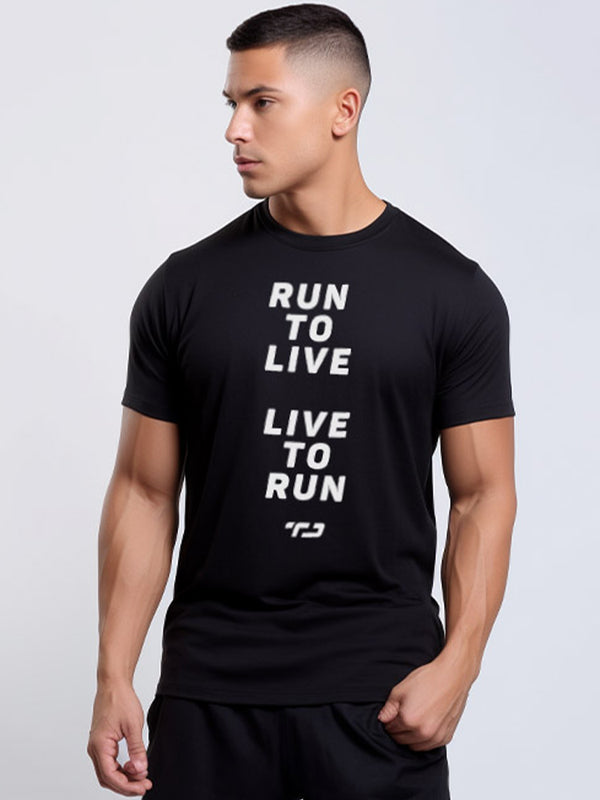 MSA08 kaos olahraga lari running gym tangan pendek short sleeve pria raglan drifit "live to run" hitam