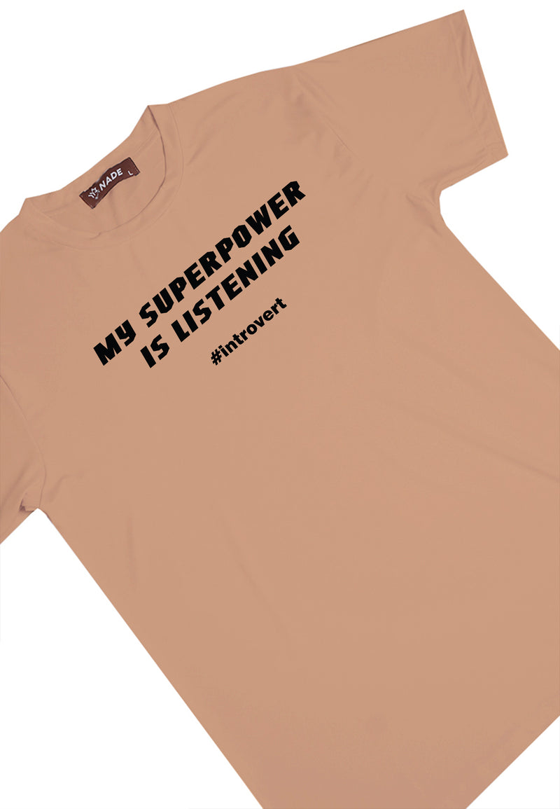 NTD32 kaos lightweight slim fit anti kusut stretch cepat kering "my superpower is listening" khaki