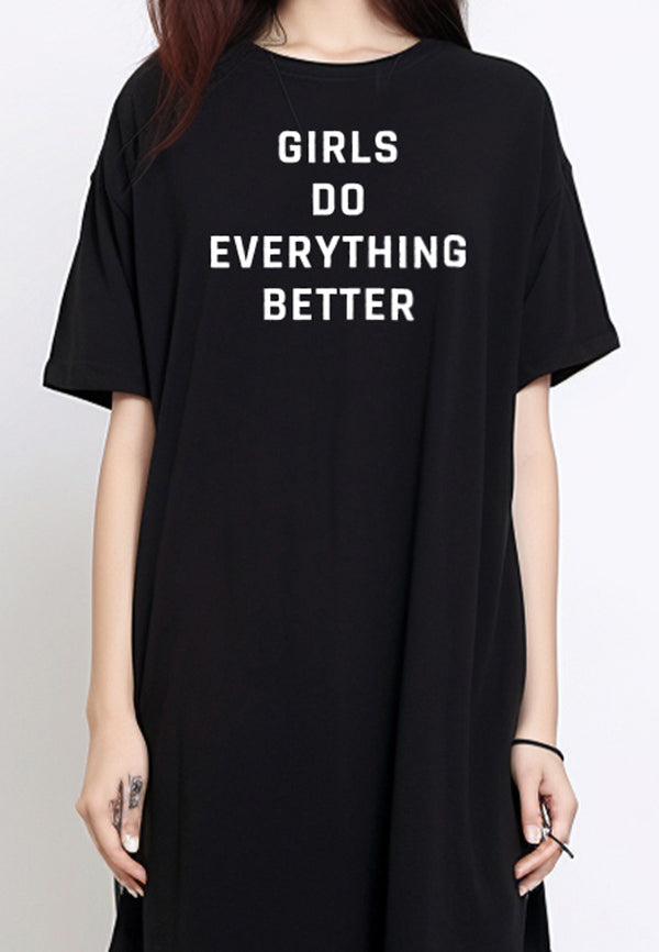 LTE94 long dress kaos korean style casual "girls do everything better" hitam