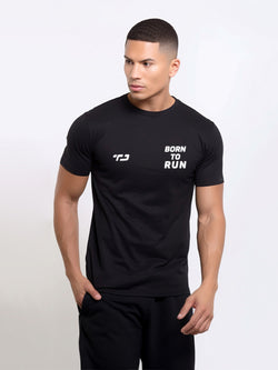 MSA07 kaos olahraga lari running gym tangan pendek short sleeve pria raglan drifit "born to run" hitam