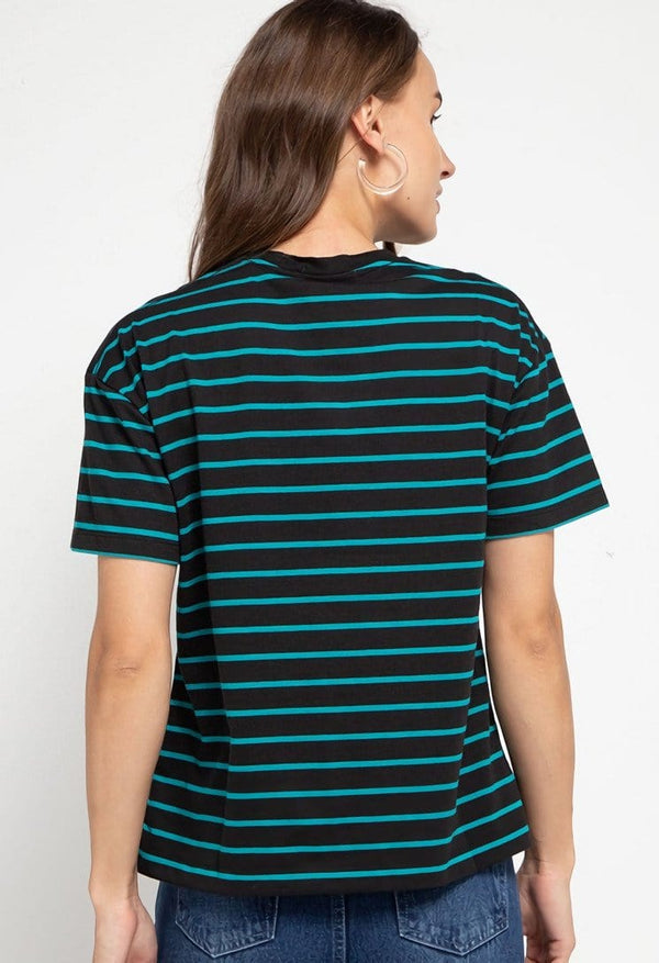 Td Friends LTD47 thirdday stripe black blue dj rock dakir kaos casual wanita