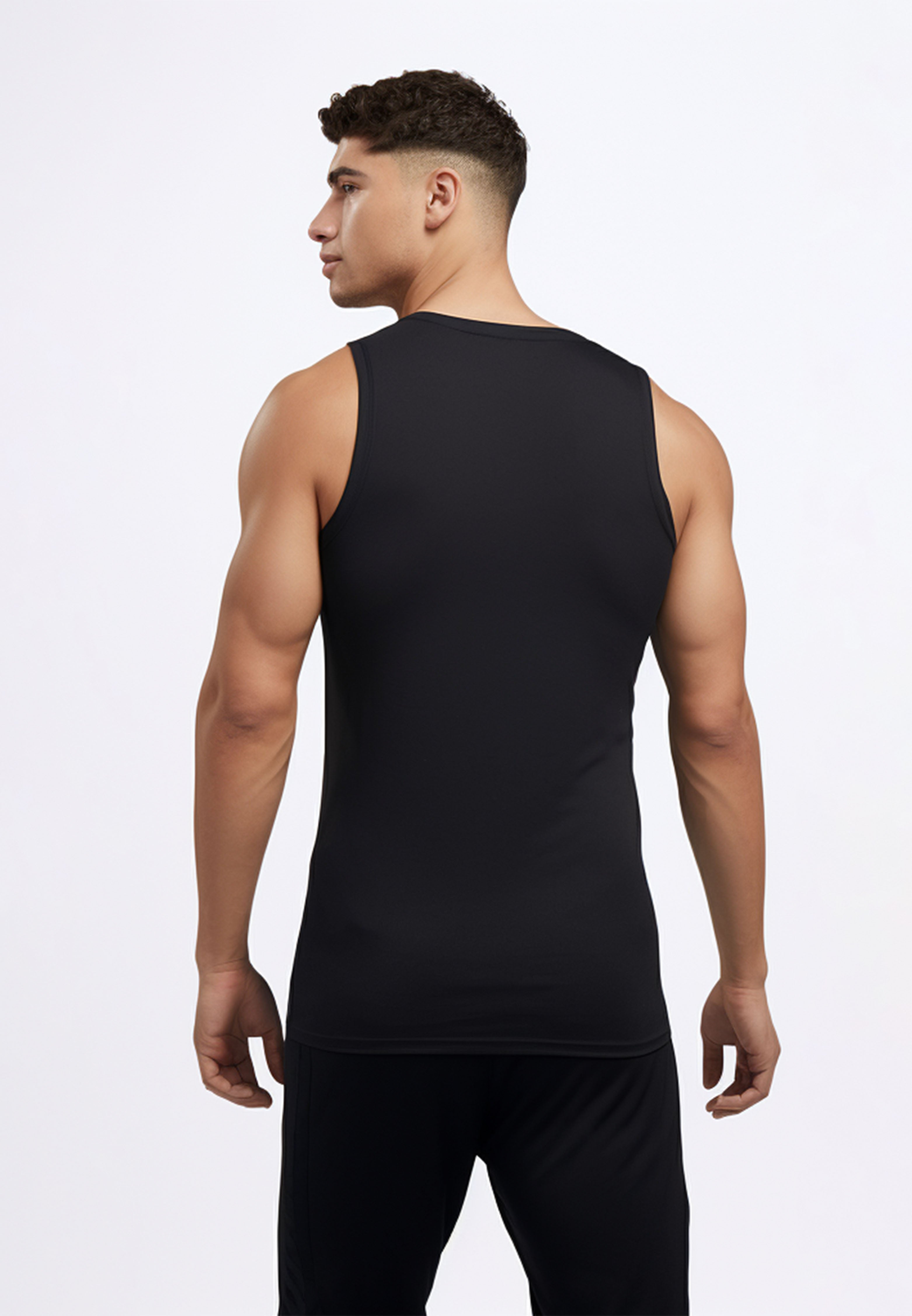 MSA02 kaos running lari pria kutung sleeveless tanktop 4way stretch drifit nanoamid tdactive shoulder hitam