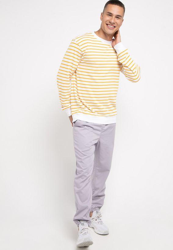 Third Day MO190 sweater casual pria dakir katakana stripe putih kuning