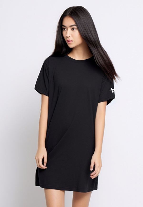 LTE98 long dress kaos t shirt oversize ld "logo sleeve" hitam