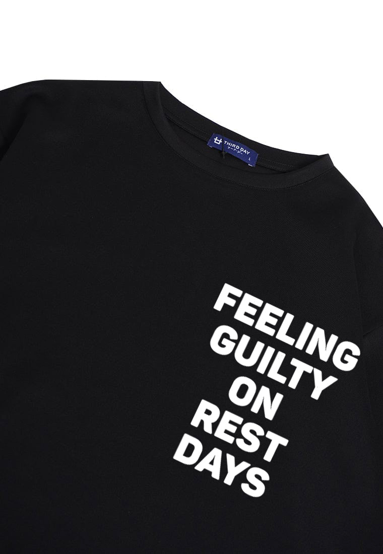 MTQ02 kaos oversize gym bahan scuba tebal pria distro "feeling guilty on rest days" binaraga cowo hitam