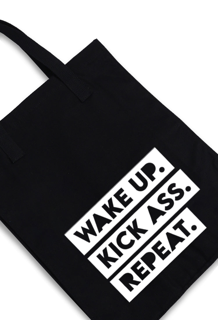 AMC90 totebag aesthetic kanvas pria wanita hitam black "wake up kick ass"