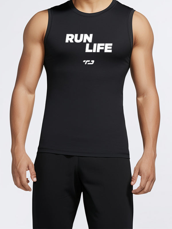 MSA05 kaos running lari pria kutung sleeveless tanktop 4way stretch nanoamid "run life" hitam