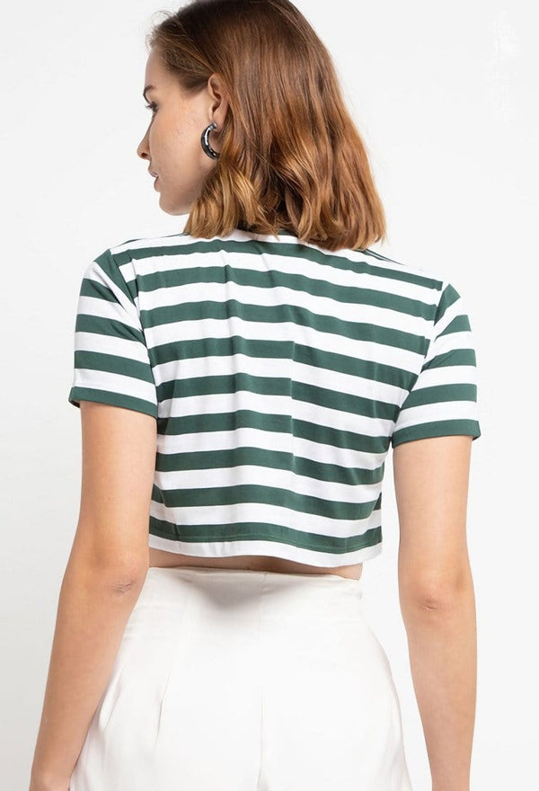 Td Friends LTD54 CL Crop Loose stripe green white draco dakir kaos casual wanita