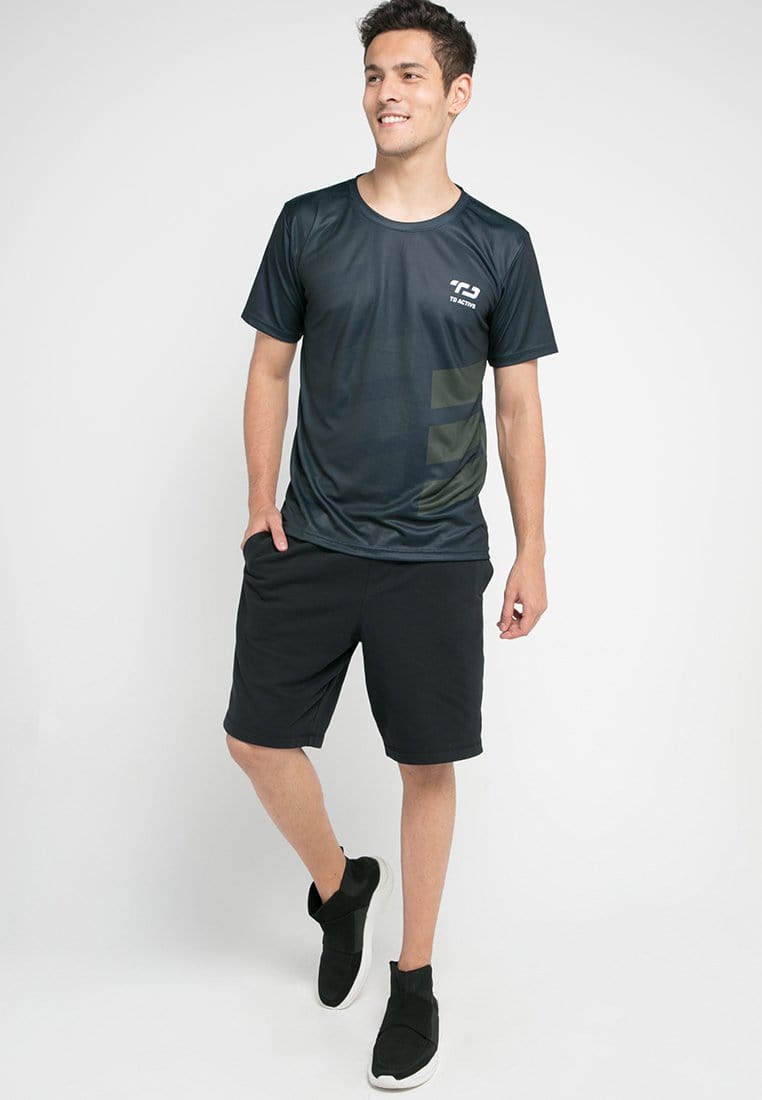 Td Active MS096 rib black green army running jersey