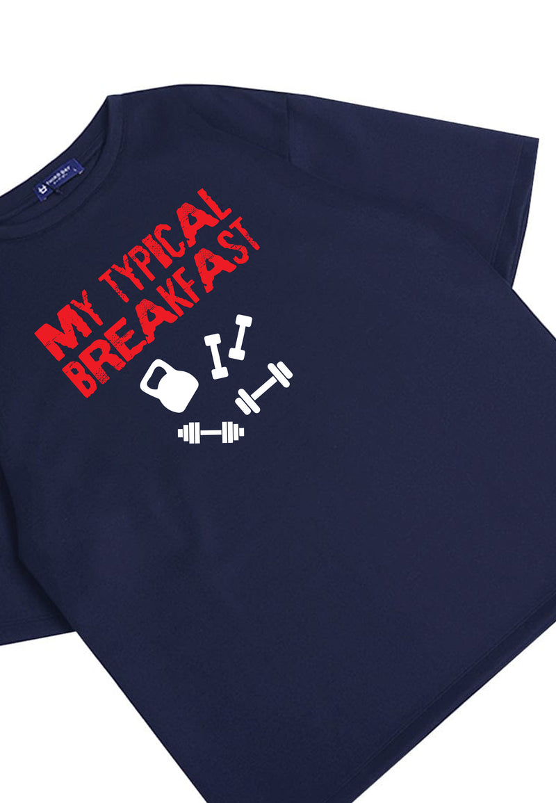 MTQ15 kaos oversize gym distro pria bahan tebal scuba "typical breakfast" navy