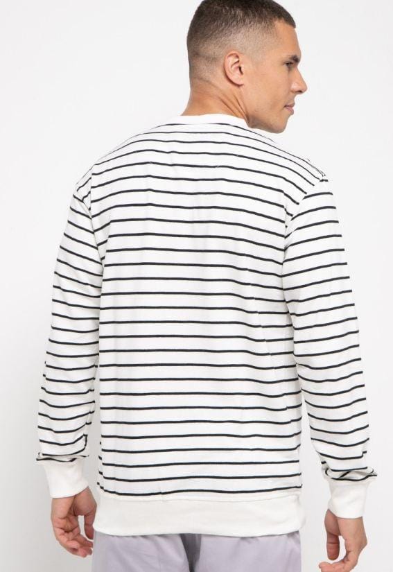 Third Day MO184 sweater casual pria dakir katakana stripe putih hitam