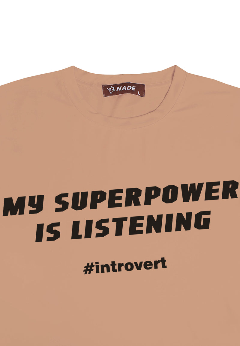 NTD32 kaos lightweight slim fit anti kusut stretch cepat kering "my superpower is listening" khaki