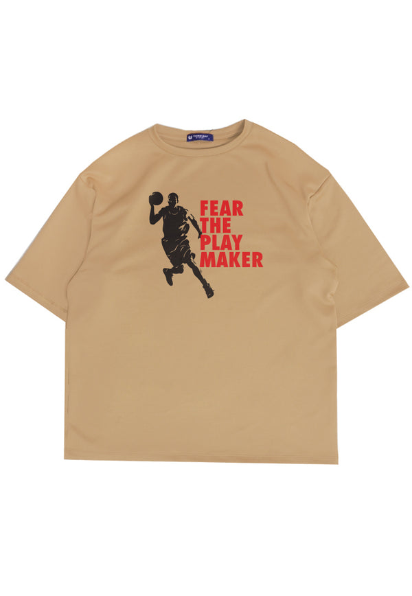 MTQ08 kaos baju basket basketball t shirt oversize bahan tebal scuba "fear the shooter" khaki