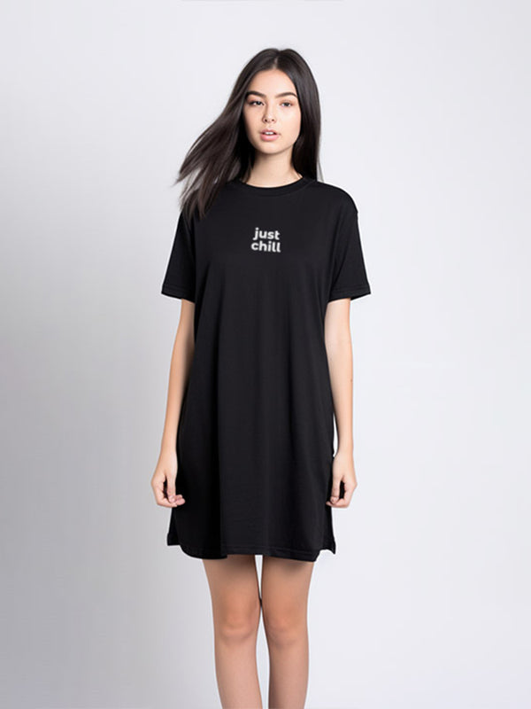 LTF07 dress t shirt kaos panjang wanita "just chill" hitam