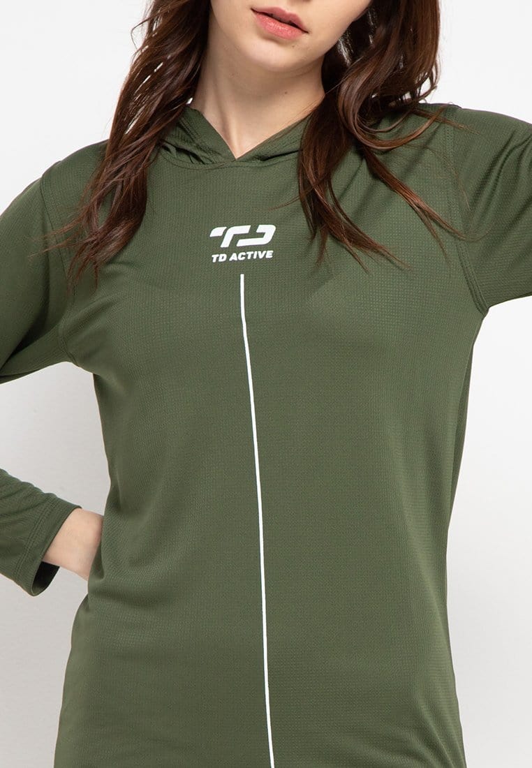 Td Active LS020 Sport LS Long Sleeve Hoodie Wanita Hijau Army