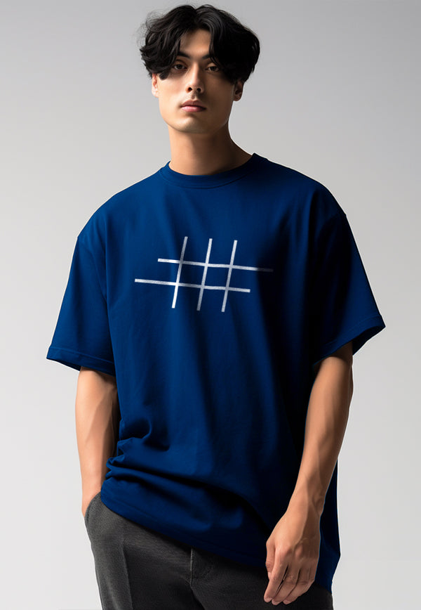 MTQ42 kaos oversize tebal bahan scuba distro pria aesthetic "garis tictactoe' navy