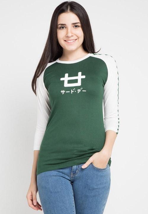 Third Day LT864Q 3/4 Lds Raglan Logo Green-wh