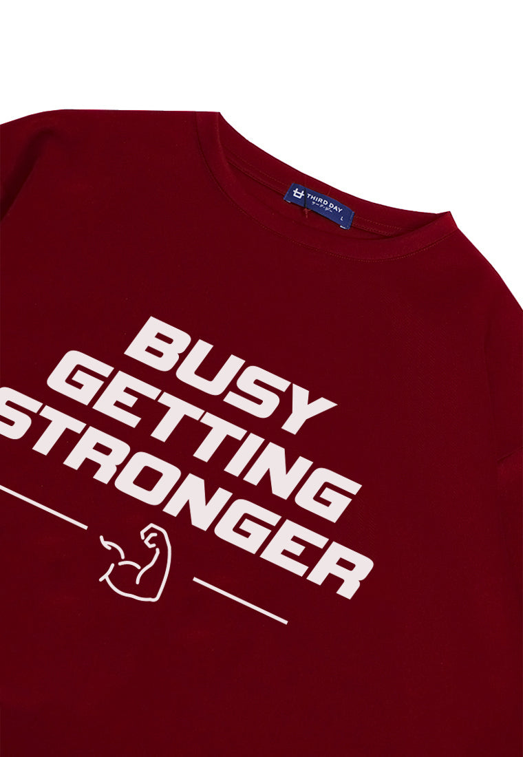 MTQ19 kaos oversize gym pria distro bahan tebal scuba "busy getting stronger" merah maroon