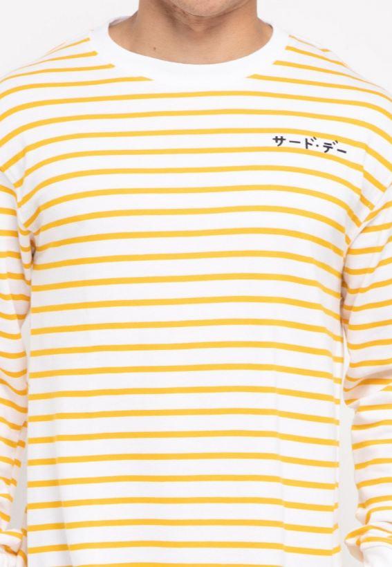 Third Day MO190 sweater casual pria dakir katakana stripe putih kuning