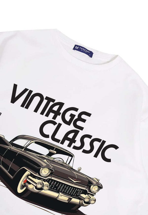 MTP88 kaos oversize retro vintage jadul bahan tebal scuba "vintage classic cadillac" putih