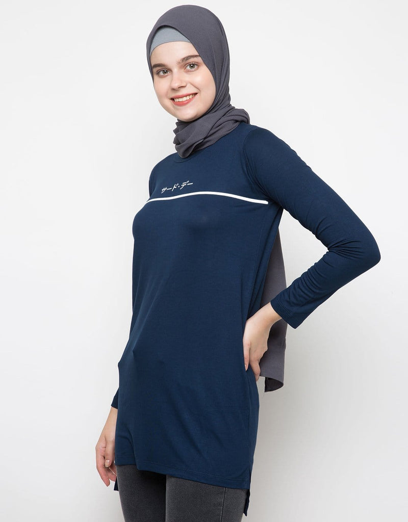 Third Day LTC91 mls katakana underline navy hijab lengan panjang wanita