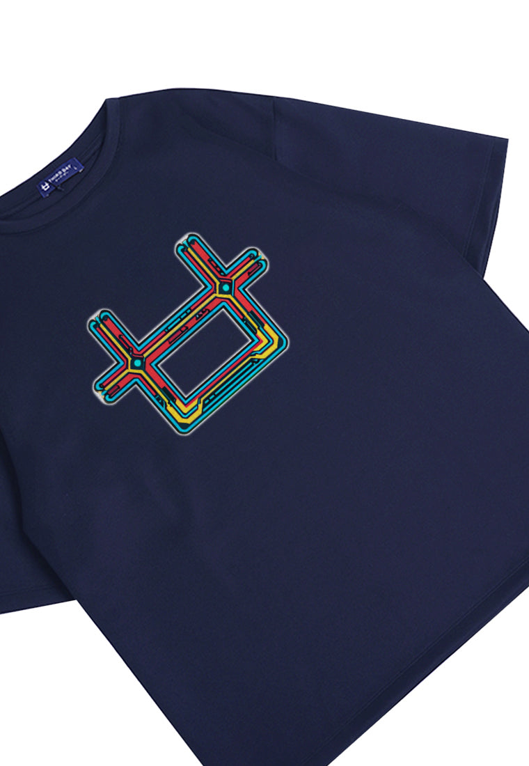 MTP52 kaos oversize abstrak abstract aesthetic bahan tebal scuba logo "colorful circuit" navy