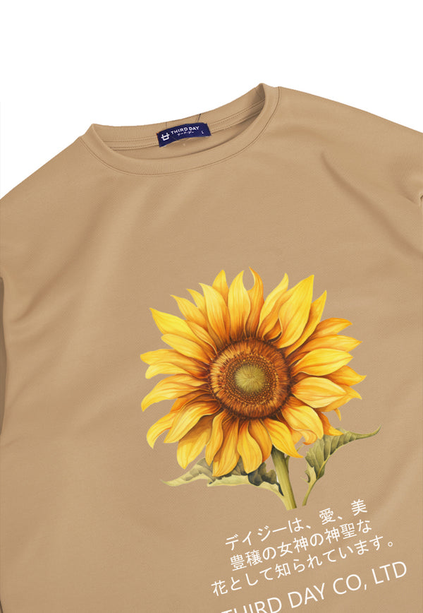 MTP71 kaos oversize flower sunflower bunga matahari bahan tebal scuba pria "big sunflower" khaki