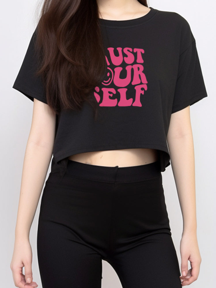 LTF15 kaos oversize crop top longgar wanita 