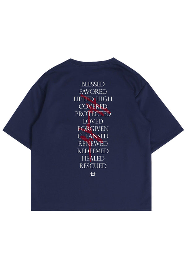 MTP57 kaos rohani oversize bahan tebal scuba "blessed favored lifted high" navy