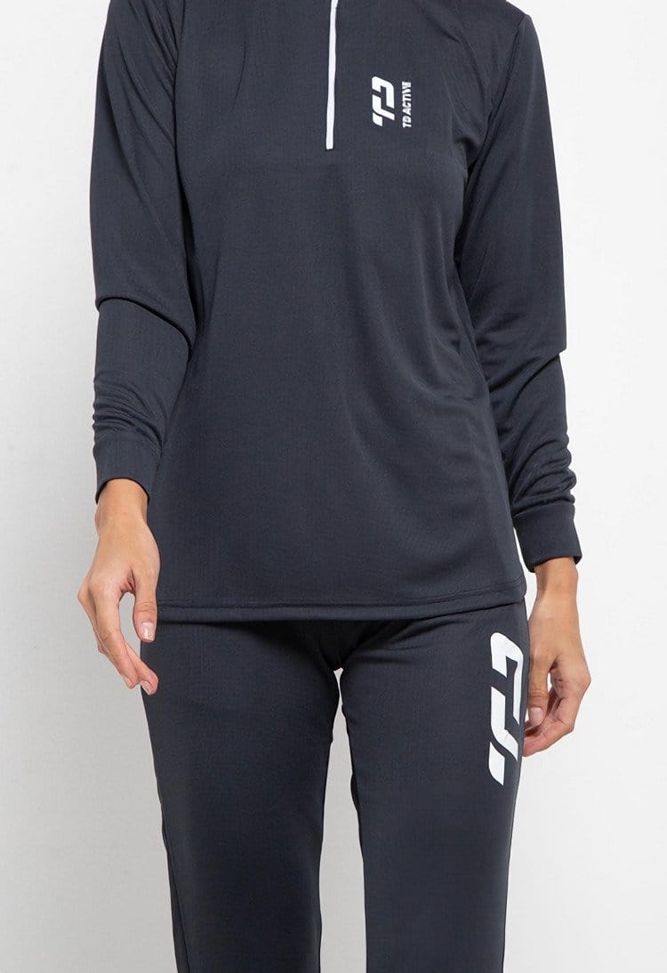 Td Active LS083 Baju Senam Training Olahraga Wanita Set Jaket Celana Abu Tua