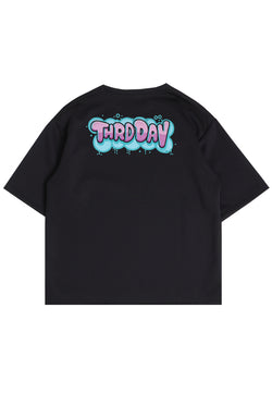 MTQ26 kaos oversize gambar belakang aesthetic bahan tebal scuba "third day bubble graffiti ungu" hitam