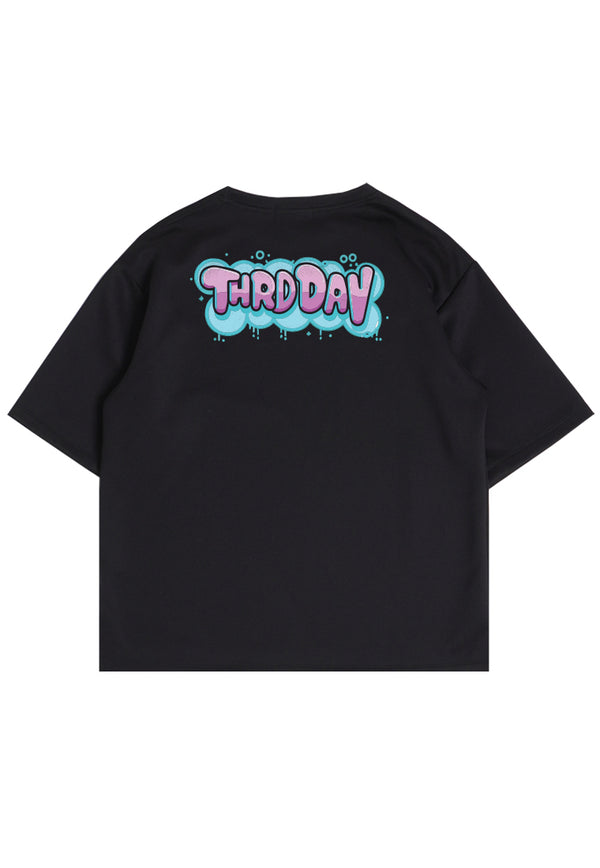 MTQ26 kaos oversize gambar belakang aesthetic bahan tebal scuba "third day bubble graffiti ungu" hitam