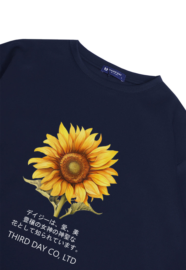 MTP70 kaos oversize flower sunflower bunga matahari bahan tebal scuba pria "big sunflower" navy