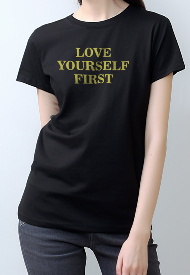 LTF23 kaos kaus t shirt wanita casual instacool "love yourself first" hitam