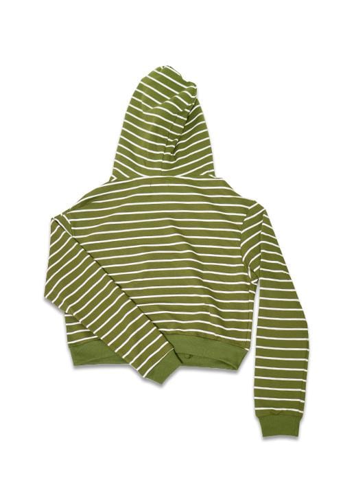 LMP021 pbch crop hoodie hijau army putih belang stripe