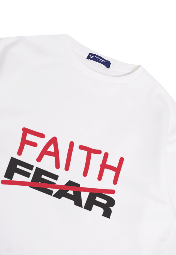 MTP61 kaos rohani oversize bahan tebal scuba "faith over fear" putih