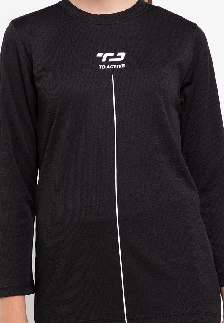 Td Active LS011 l-s Raglan Hitam Kaos Olahraga Wanita