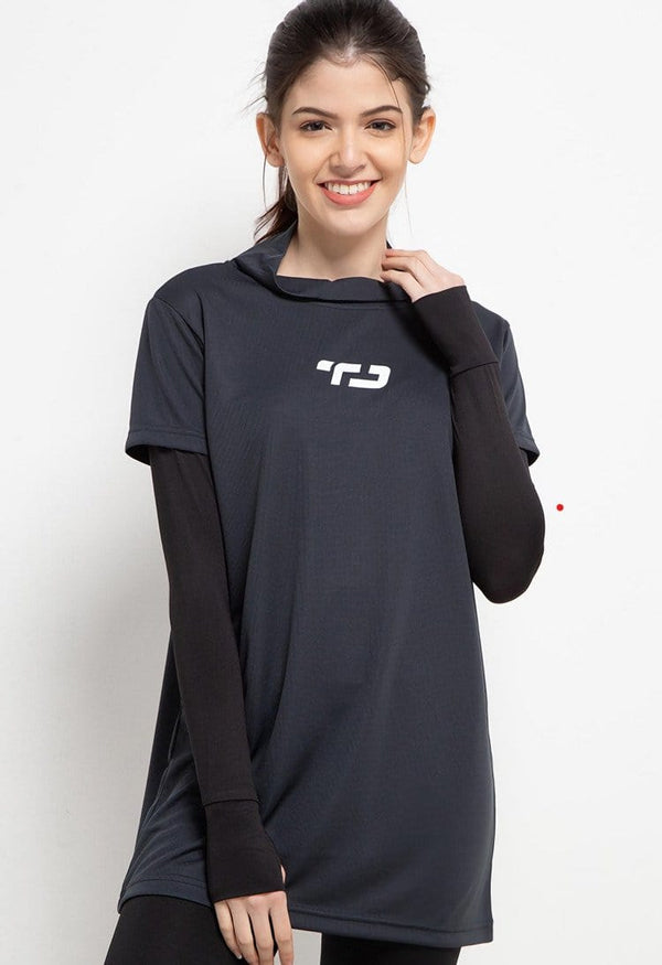 Td Active LS085 Baju senam olahraga manset inner 2-in-1 dual layer abu tua