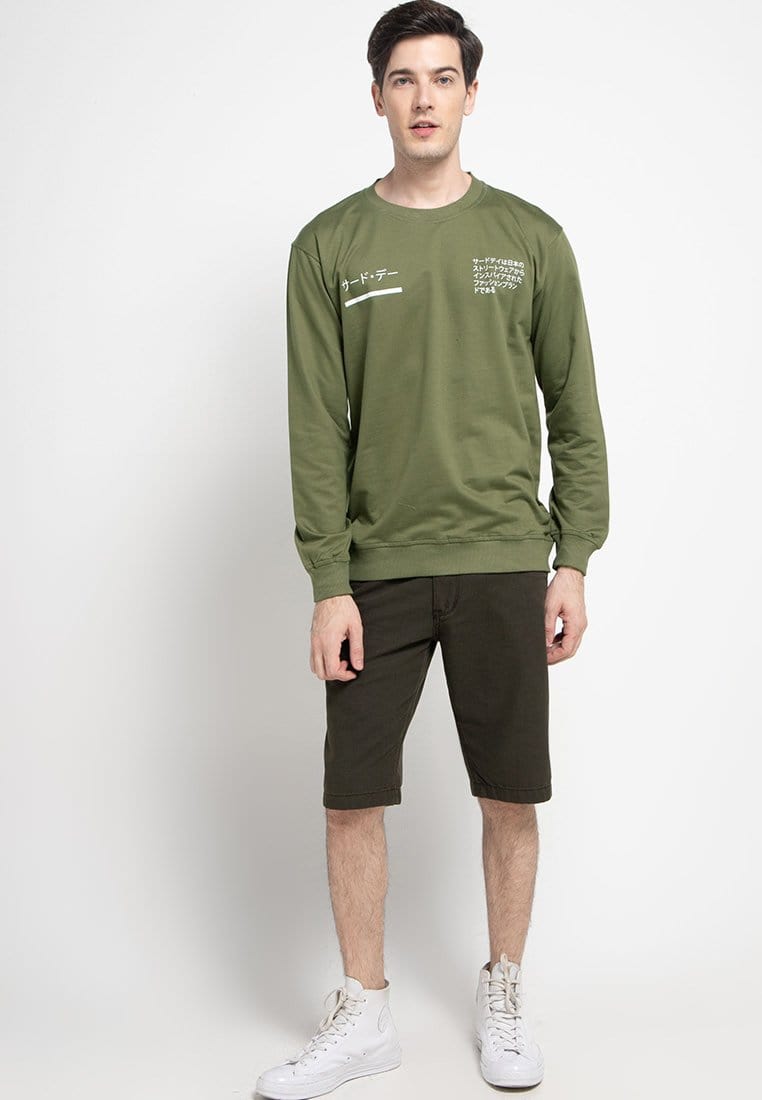 Third Day MO197 sweater casual pria katakana x paragraph hijau army