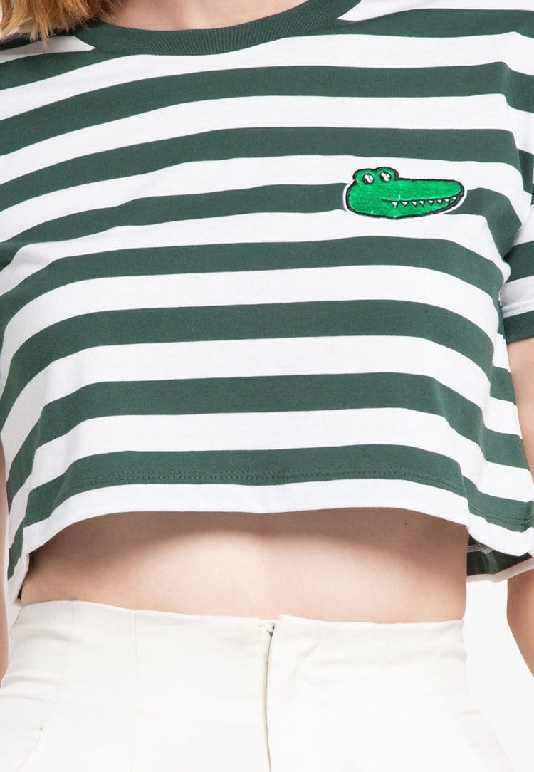 Td Friends LTD54 CL Crop Loose stripe green white draco dakir kaos casual wanita