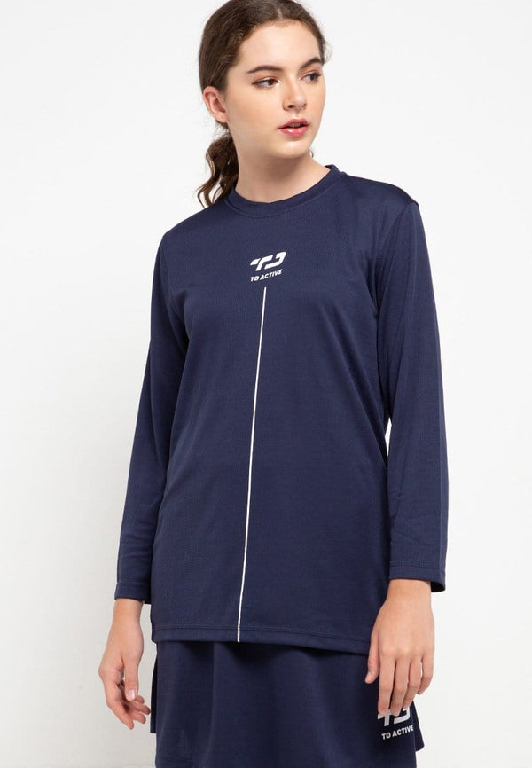 Td Active LS012 l-s Raglan Navy Kaos Olahraga Wanita