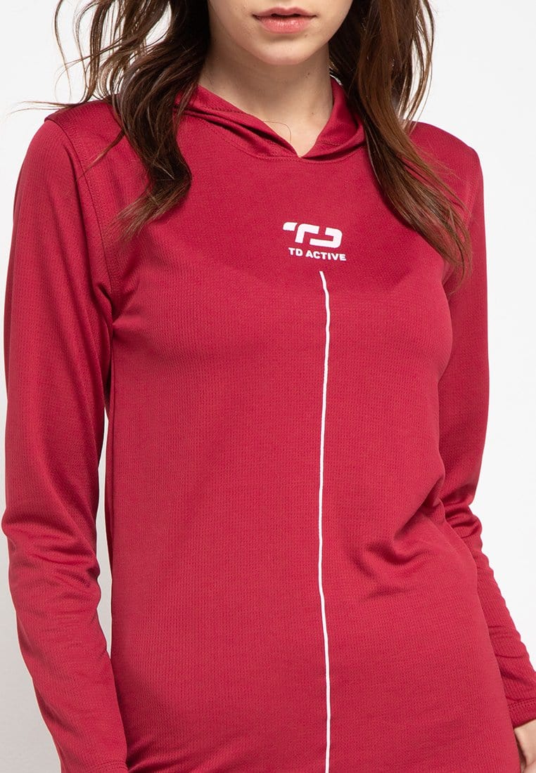 Td Active LS019 Sport LS Long Sleeve Hoodie Wanita Maroon