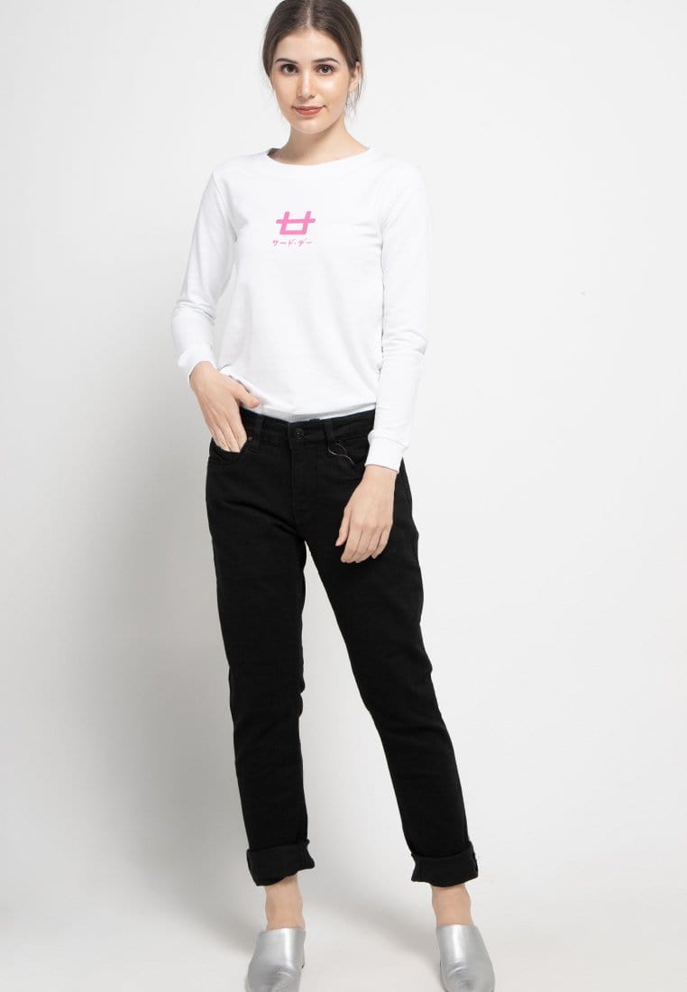 LO005 Thirdday sweater casual wanita dateng logo putih