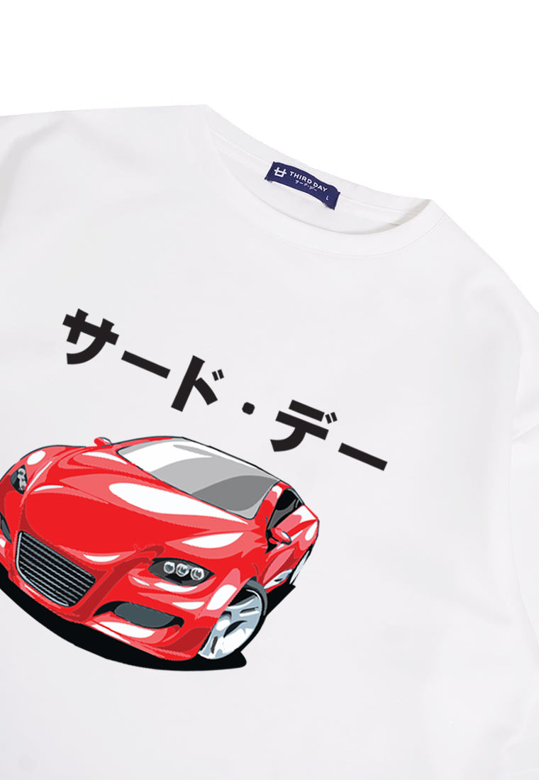 MTQ23 kaos oversize aesthetic mobil distro pria bahan tebal scuba "red viper katakana" putih