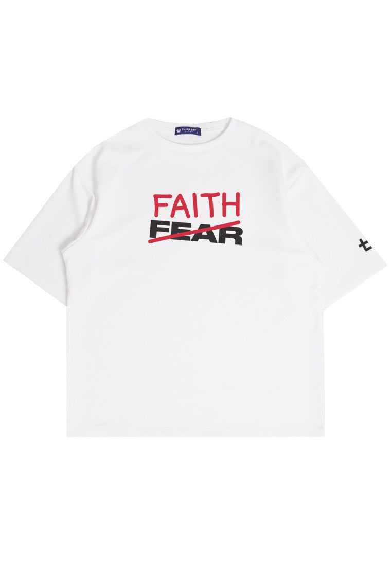 MTP61 kaos rohani oversize bahan tebal scuba "faith over fear" putih